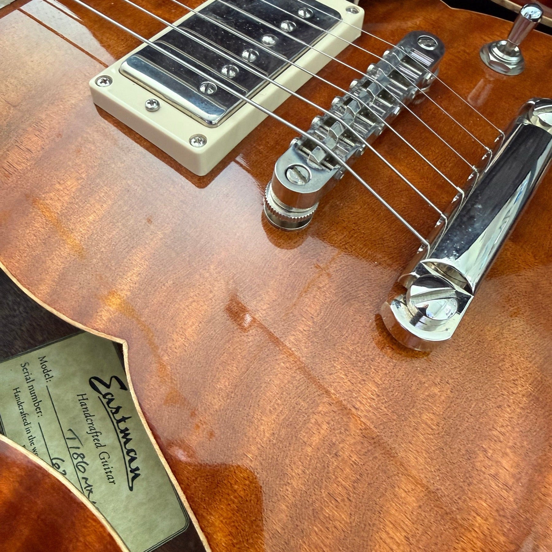 Eastman electric guitar on the repair bench