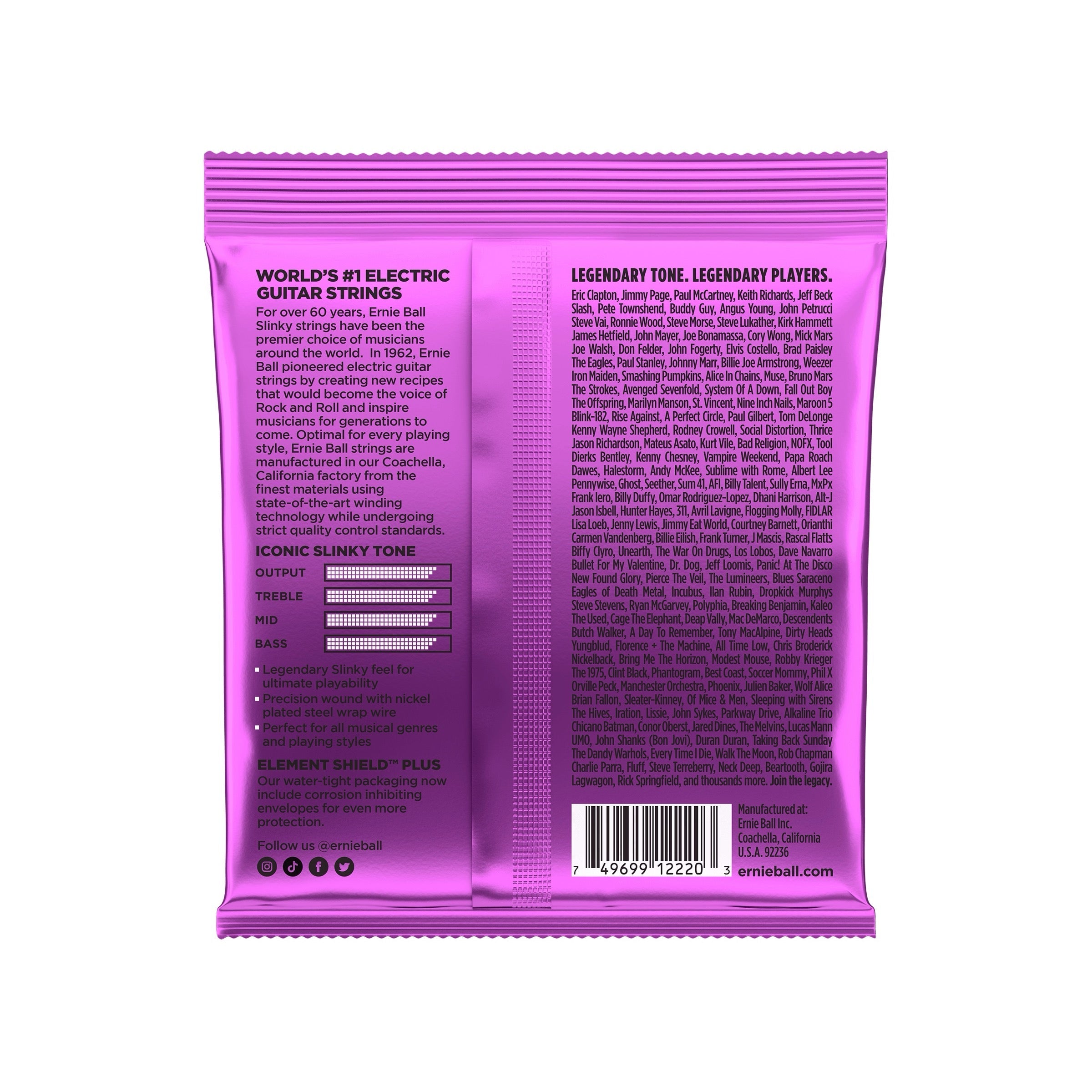 Ernie Ball P02220 - Power Slinky Nickel Wound Electric Guitar Strings (11-48) - back of package