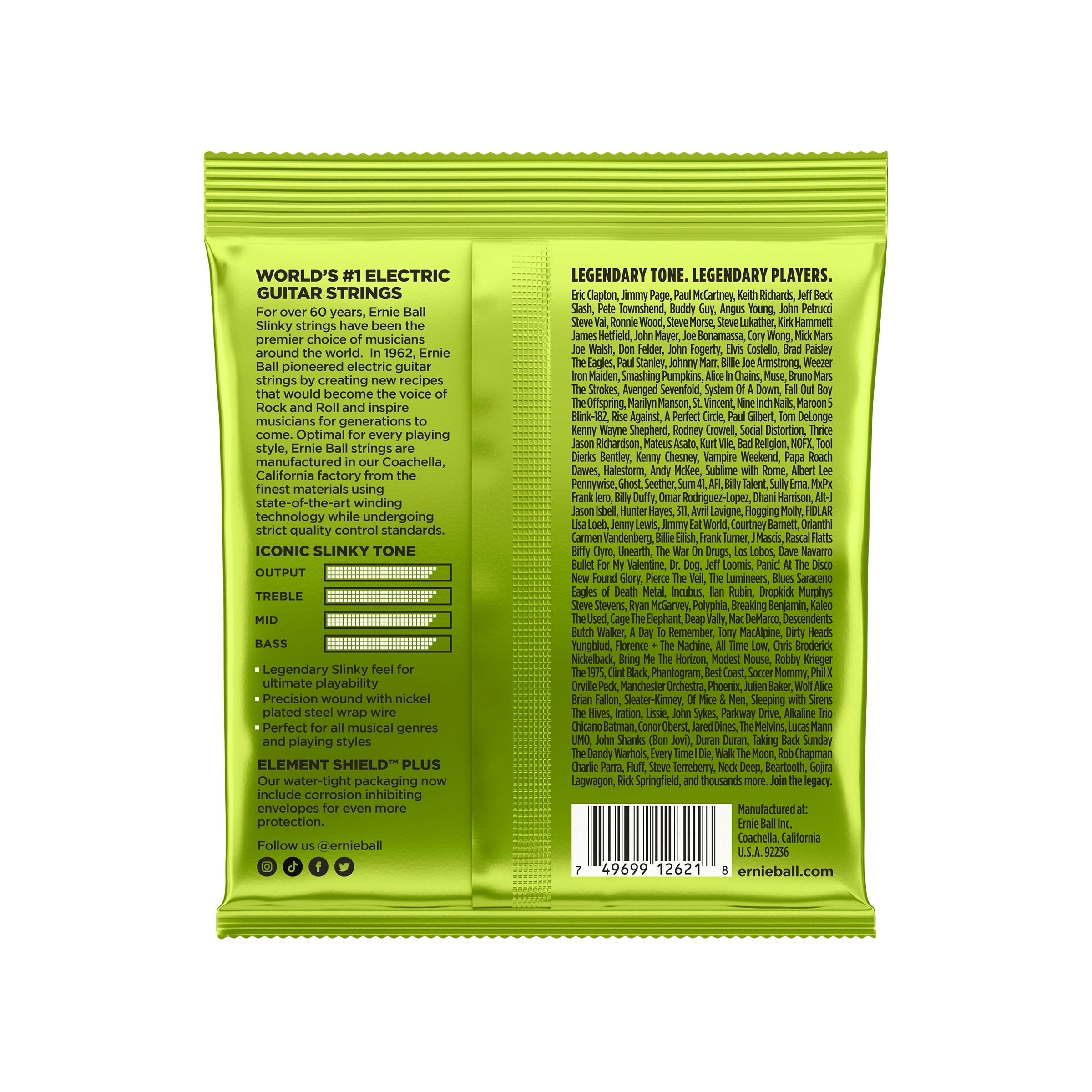 Ernie Ball P02621 - Regular Slinky Nickel Wound 7-String Electric Guitar Strings (10-56) - back of package