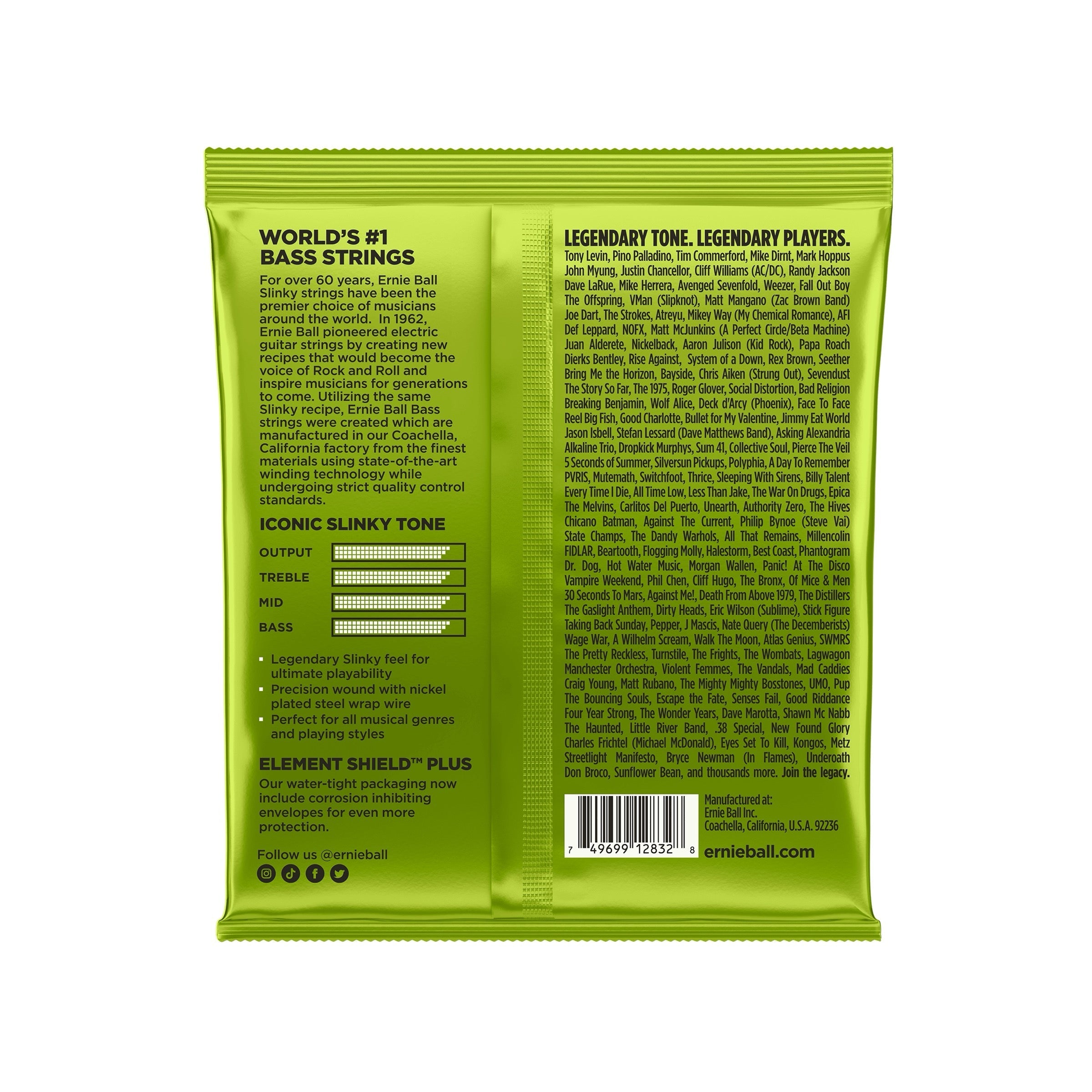 Ernie Ball P02832 - Regular Slinky Nickel Wound Electric Bass Strings (50-105) - back of package