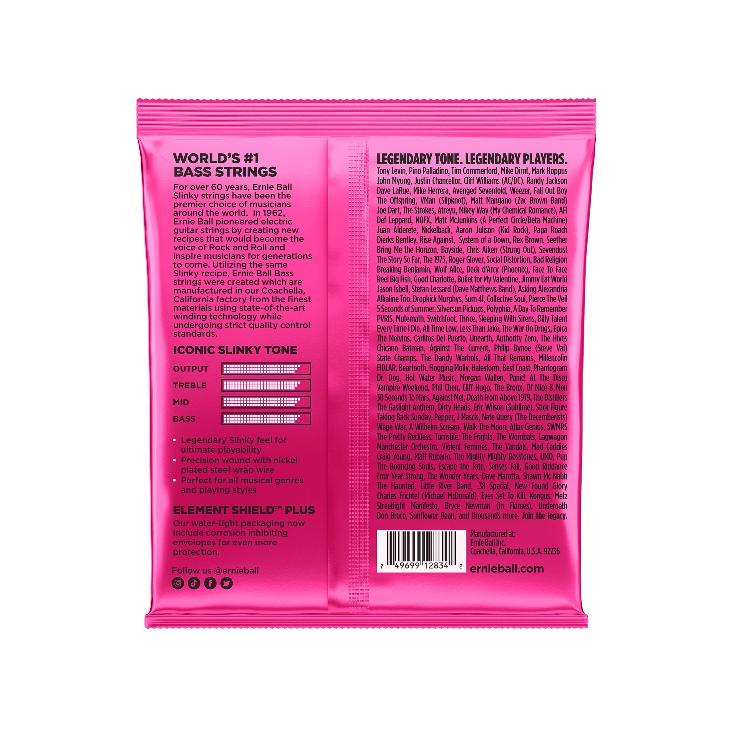 Ernie Ball P02834 - Super Slinky Nickel Wound Electric Bass Strings (45-100) - back of package