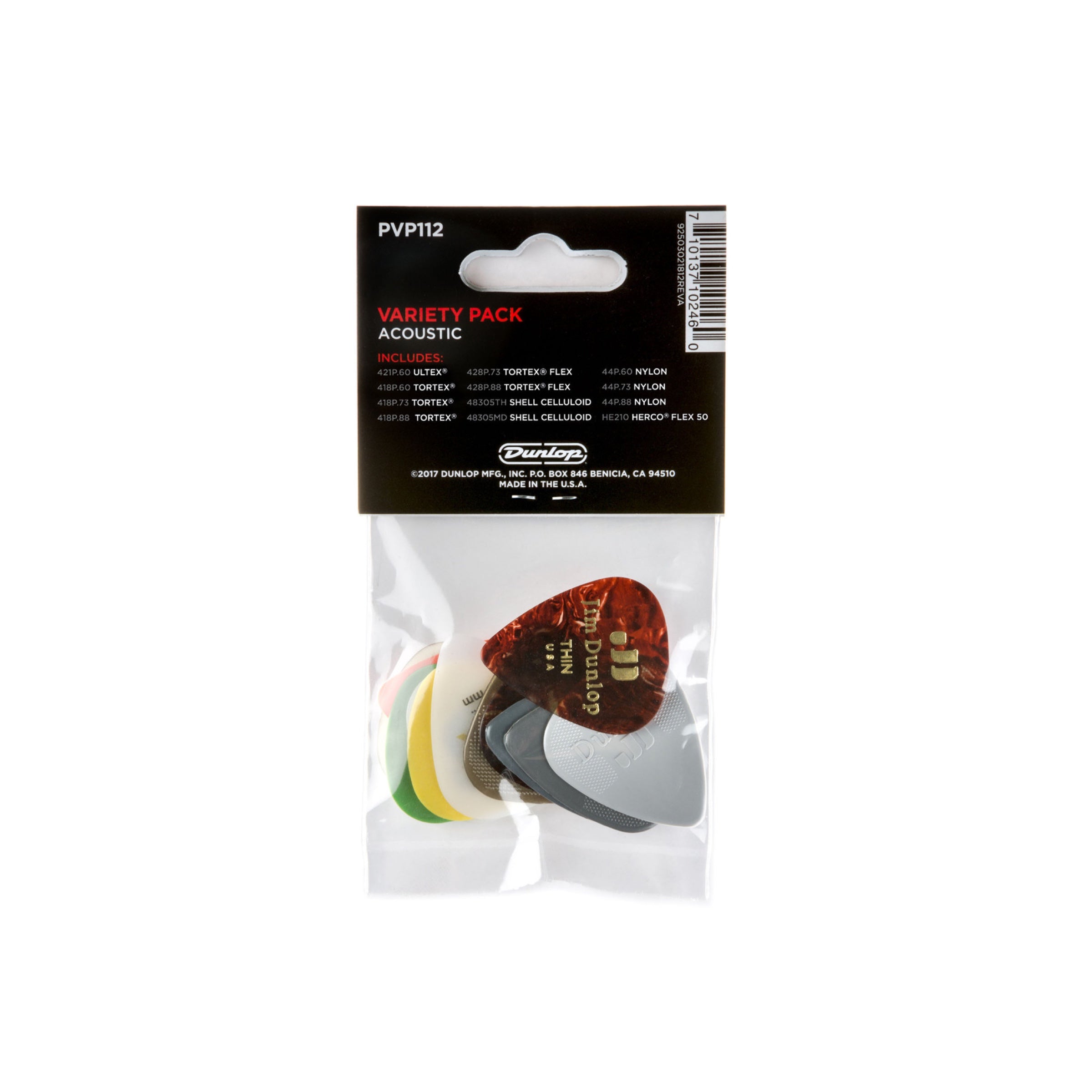 Dunlop PVP112 - Acoustic Pick Variety Pack, 12 Picks - back