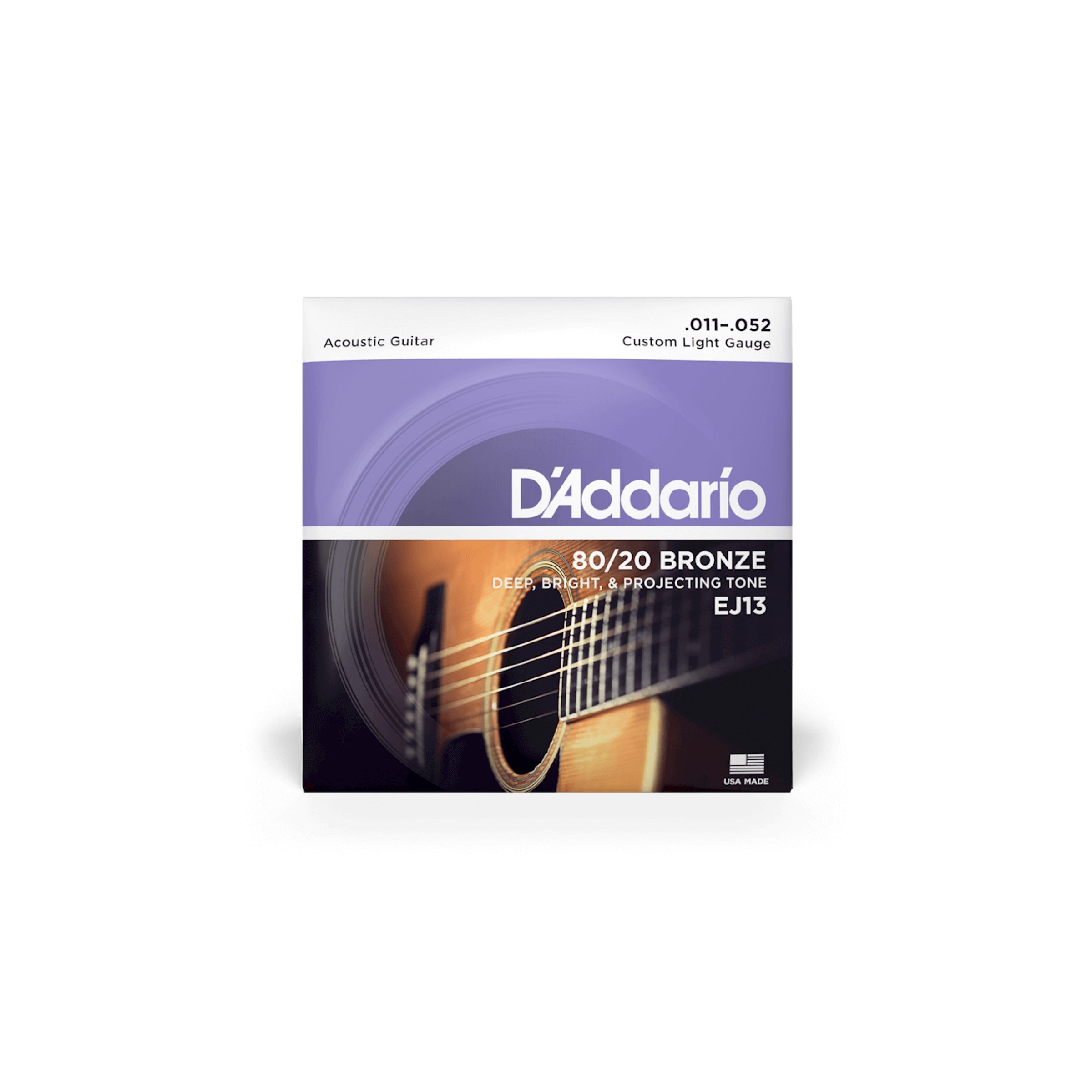 D'Addario EJ13 - 80/20 Bronze Acoustic Guitar Strings, Custom Light (11-52) - detail