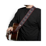 Martin Retro Jacquard Leather Guitar Strap - Burgundy Blue - in use