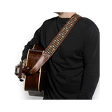 Martin Vintage Walnut Jacquard Leather Guitar Strap - in use