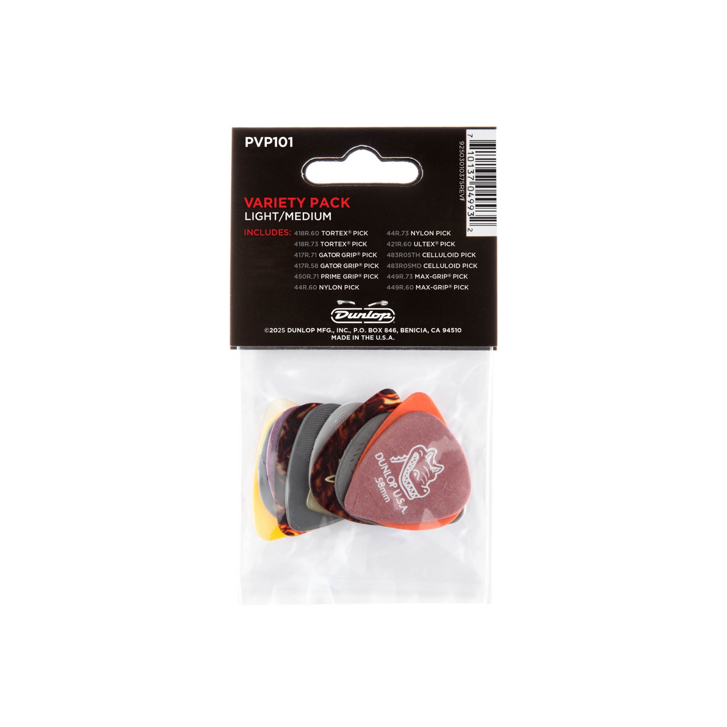 Dunlop PVP101 - Light/Medium Pick Variety Pack, 12 Picks - back