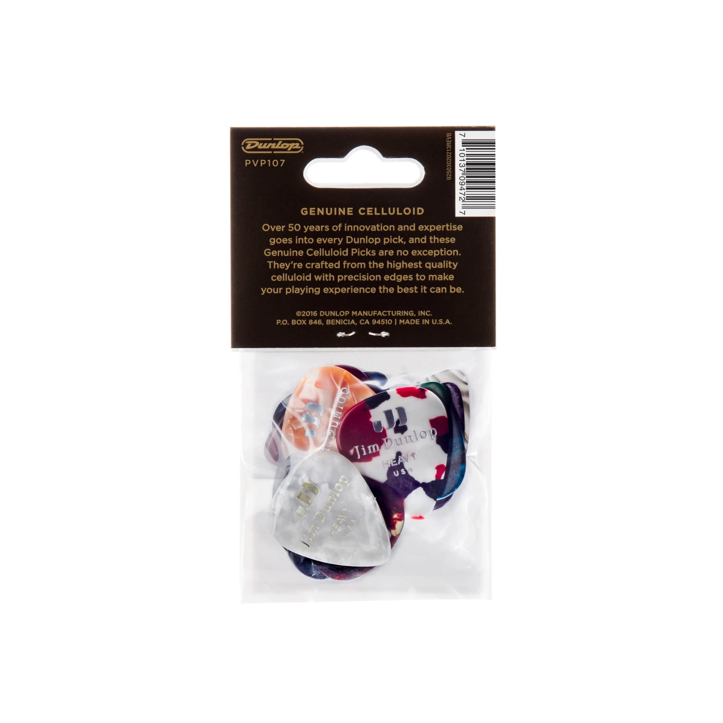 Dunlop PVP107 - Heavy Genuine Celluloid Pick Variety Pack, 12 Picks - back