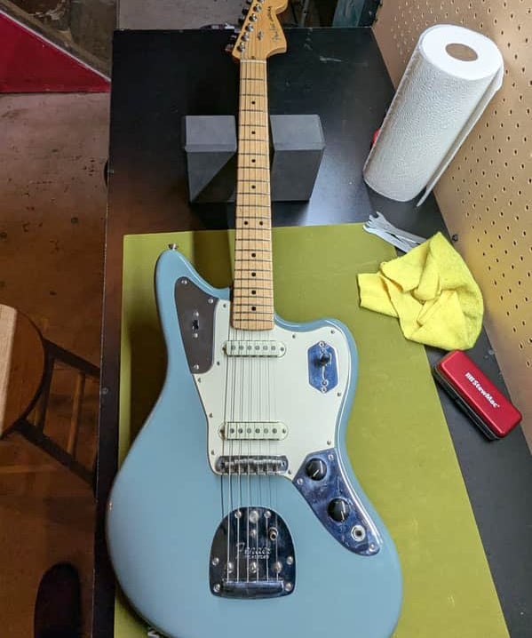 2017-2019 Fender American Professional Jaguar - front full body Sonic Grey - Pauls Guitar Hideout