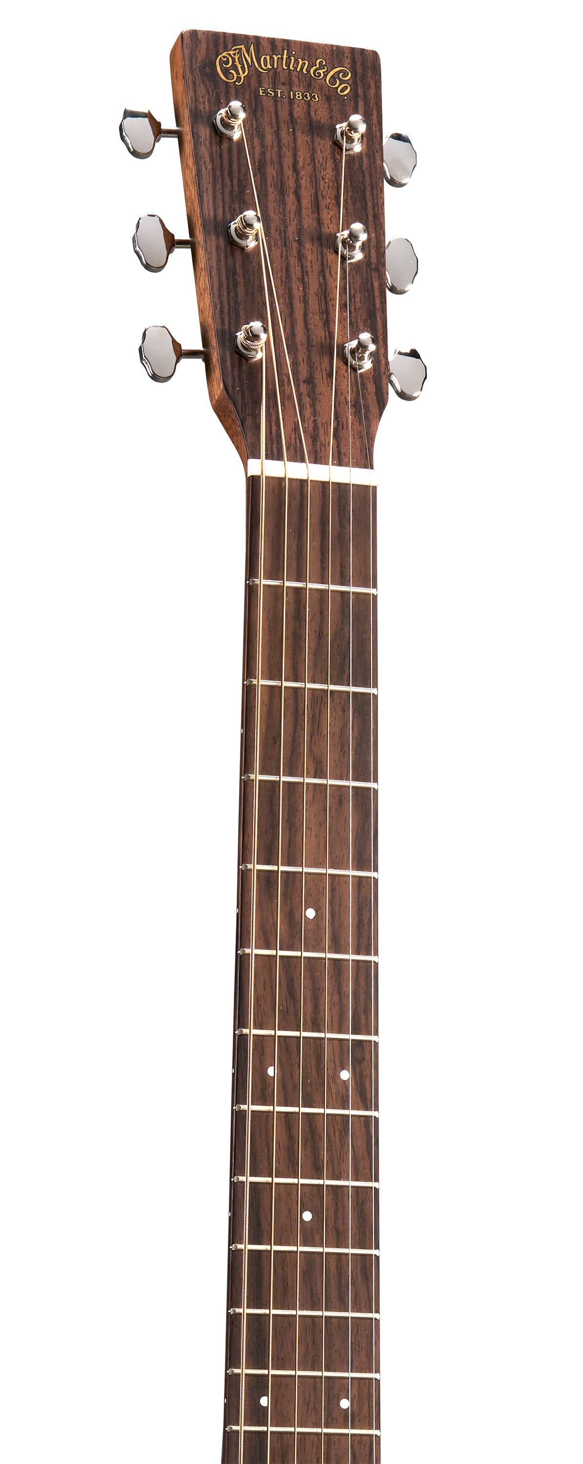 Martin 0-10E Retro Jason Isbell headstock with East Indian rosewood headplate and butterbean tuners