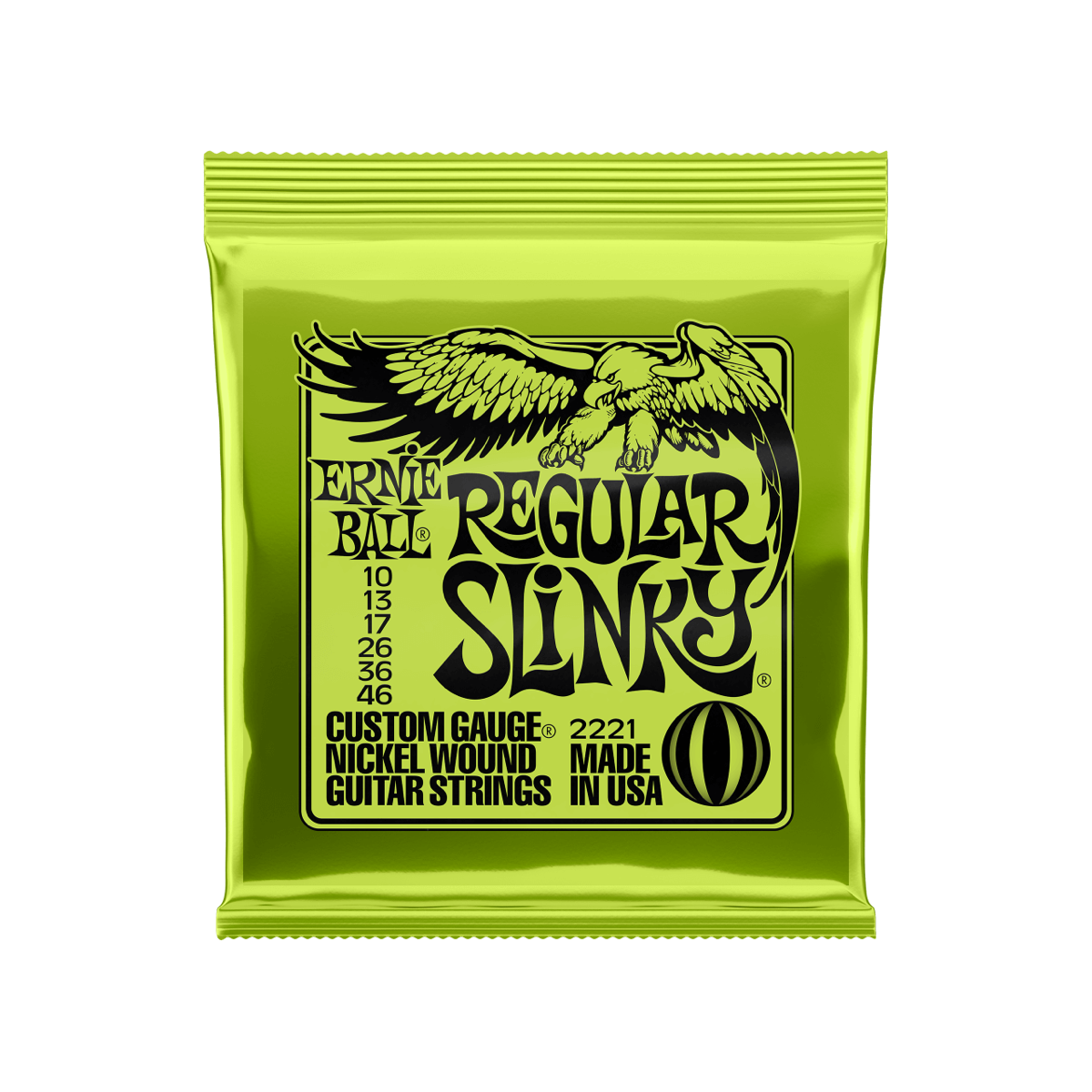 Ernie Ball Regular Slinky nickel wound electric guitar strings, 10-46 gauge, front of package