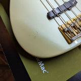 1989 Fender Precision Bass Lyte MIJ - bridge and gold hardware close-up - Pauls Guitar Hideout
