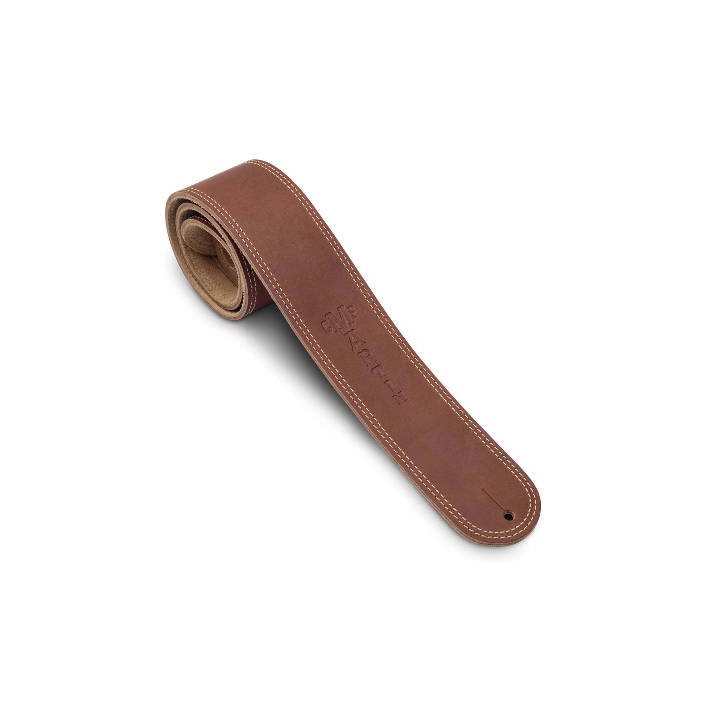 Martin Ball Glove leather guitar strap in brown, showing glove leather grain