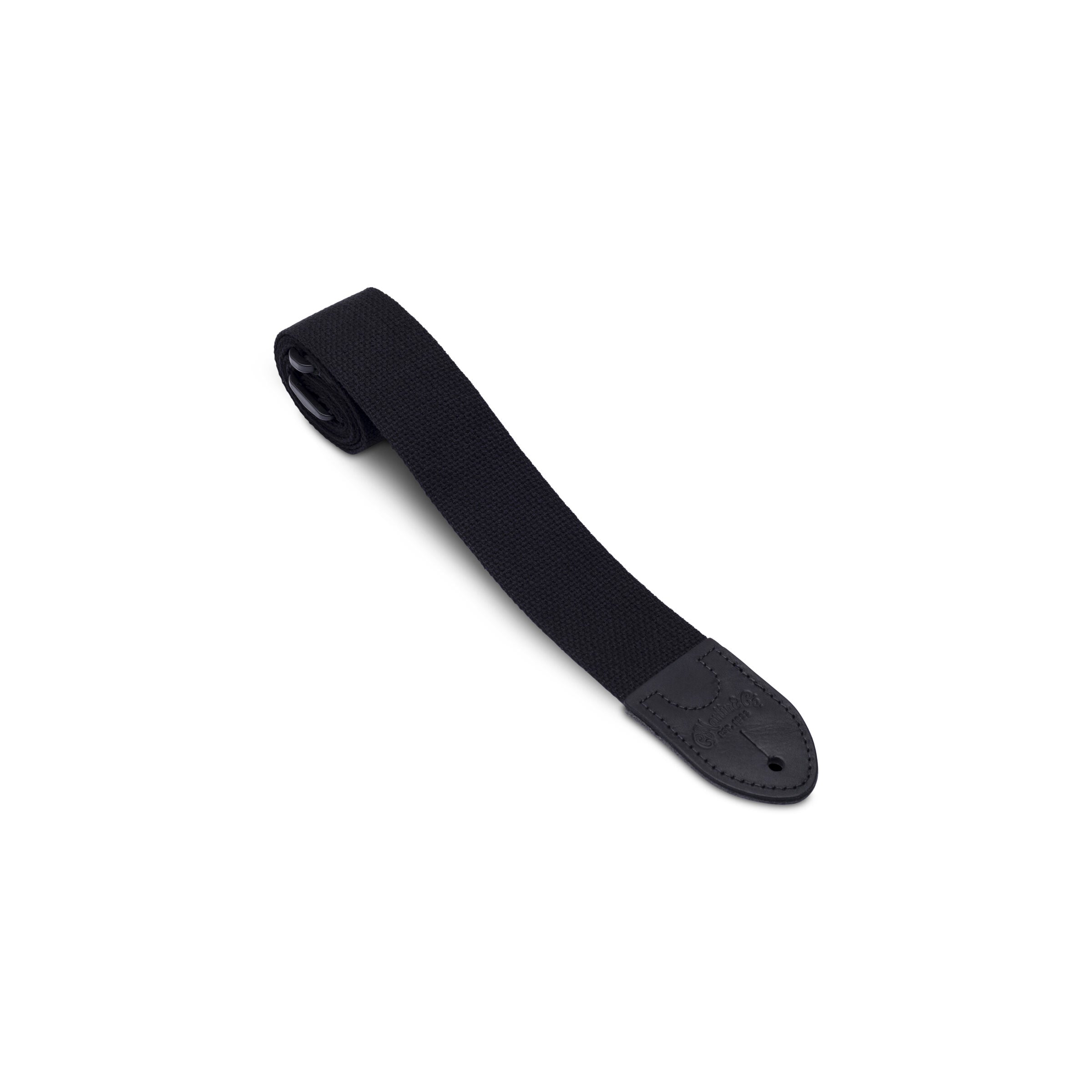 Martin black cotton weave guitar strap with leather ends and built-in pick holder