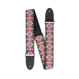 Martin jacquard guitar strap in lilac and coral gemstone weave with leather ends