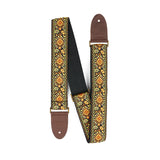 Martin jacquard guitar strap in Sunset, warm orange and gold weave with leather ends