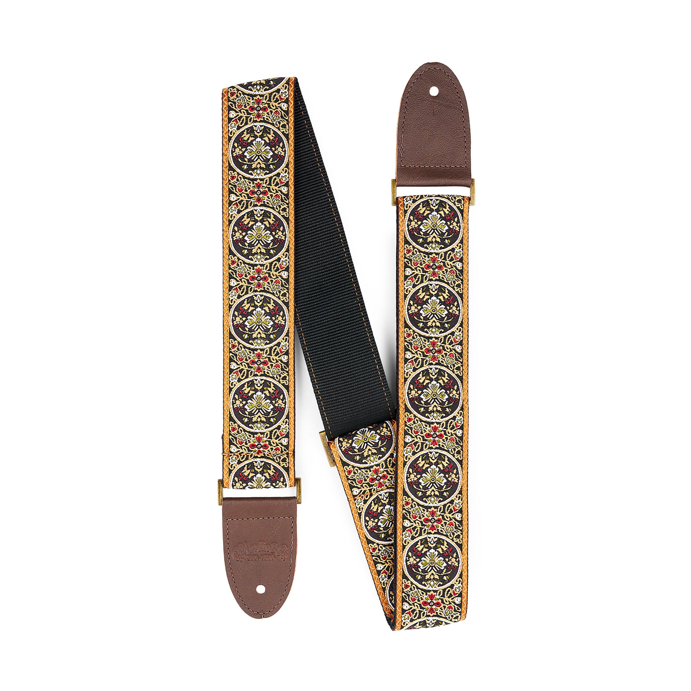 Martin jacquard guitar strap in Boho Tapestry weave with leather ends