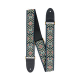 Martin jacquard guitar strap in Grecian Medallion repeating pattern with leather ends