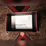 1975-1984 MXR MX-102 Block Logo Dyna Comp, red: open box with the mail-in card addressed to MXR Innovations, Inc. in Rochester, New York