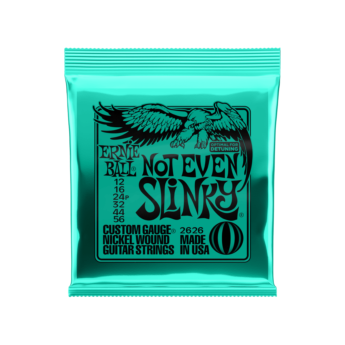 Ernie Ball Not Even Slinky nickel wound electric guitar strings, 12-56 gauge, front of package