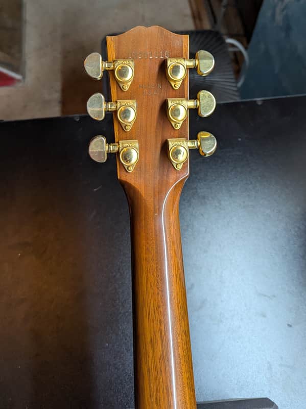 1999 Gibson Songbird Deluxe - headstock back with gold tuners - Pauls Guitar Hideout