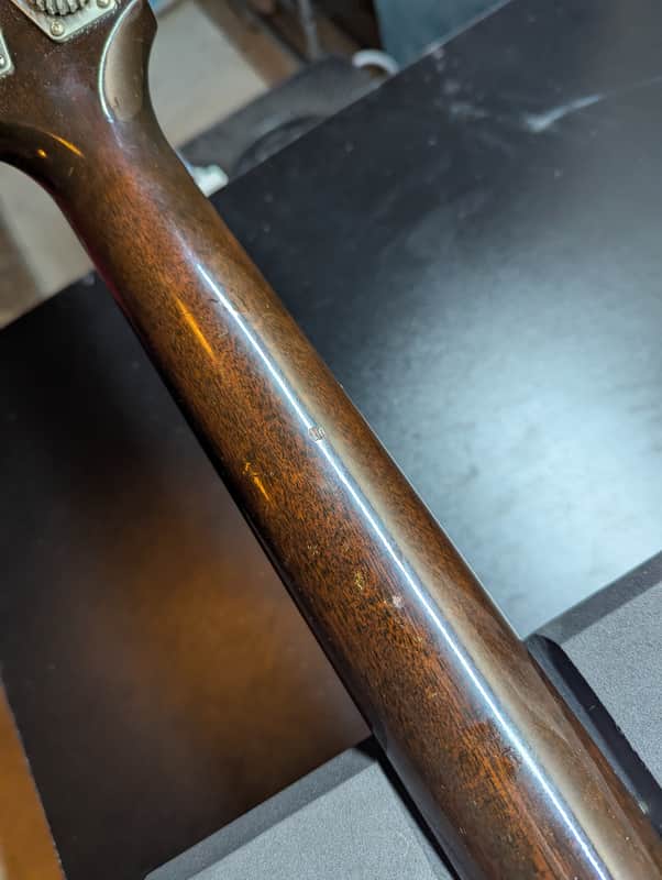 1967 Gibson EB-2 - mahogany neck back detail - Pauls Guitar Hideout