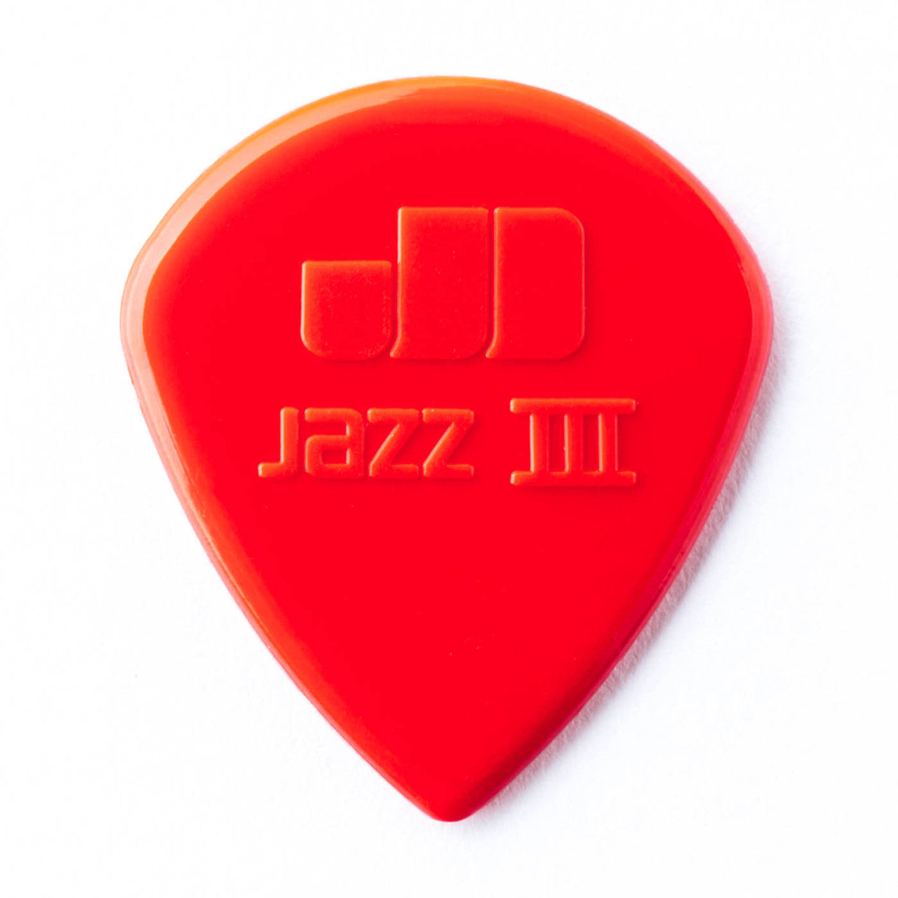 Dunlop 47P3N Nylon Jazz III picks, 1.38mm, shown as a 6-pack in the red Jazz III shape
