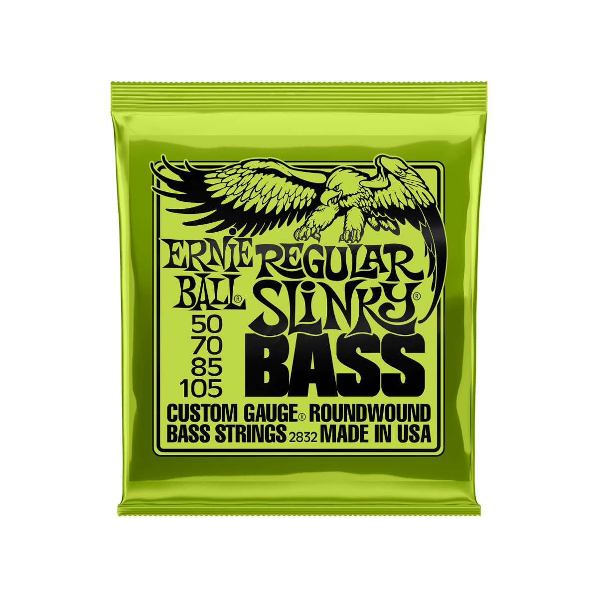 Ernie Ball Regular Slinky nickel wound electric bass strings, 50-105 gauge, front of package