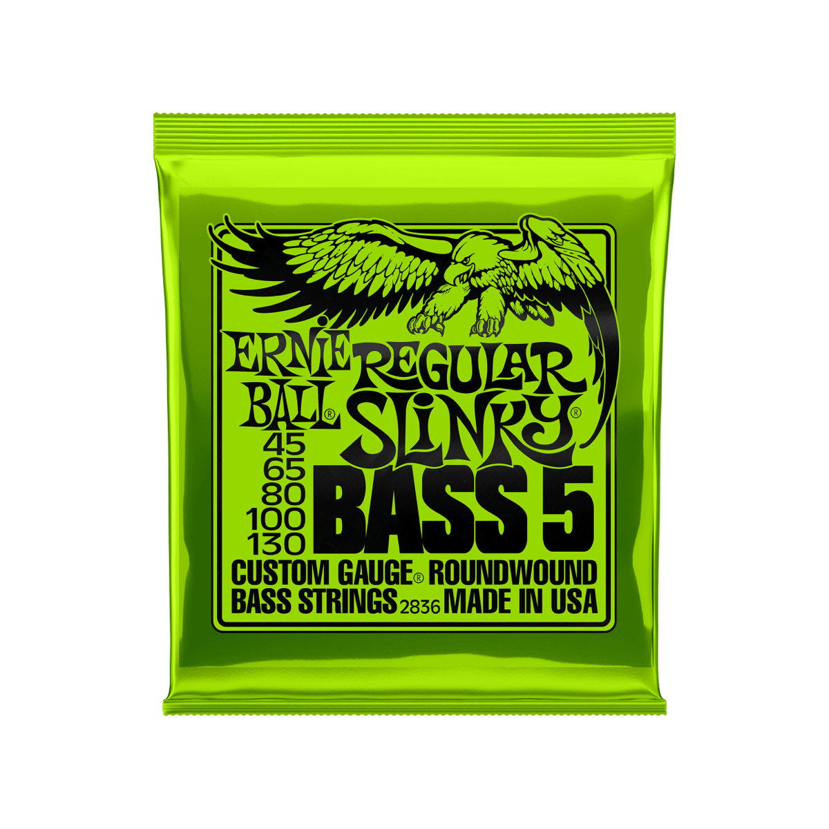 Ernie Ball Regular Slinky 5-string electric bass strings, 45-130 gauge, front of package