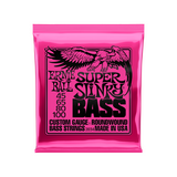 Ernie Ball Super Slinky nickel wound electric bass strings, 45-100 gauge, front of package