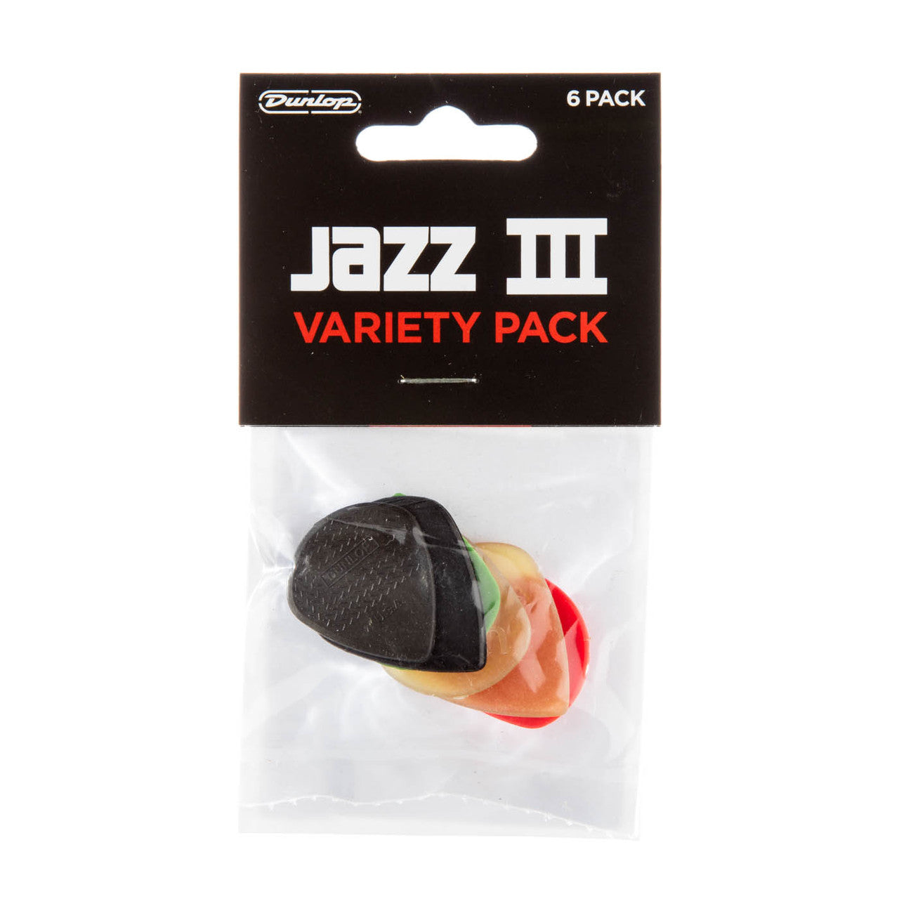 Dunlop PVP103 Jazz III pick variety pack with 6 assorted Jazz III picks