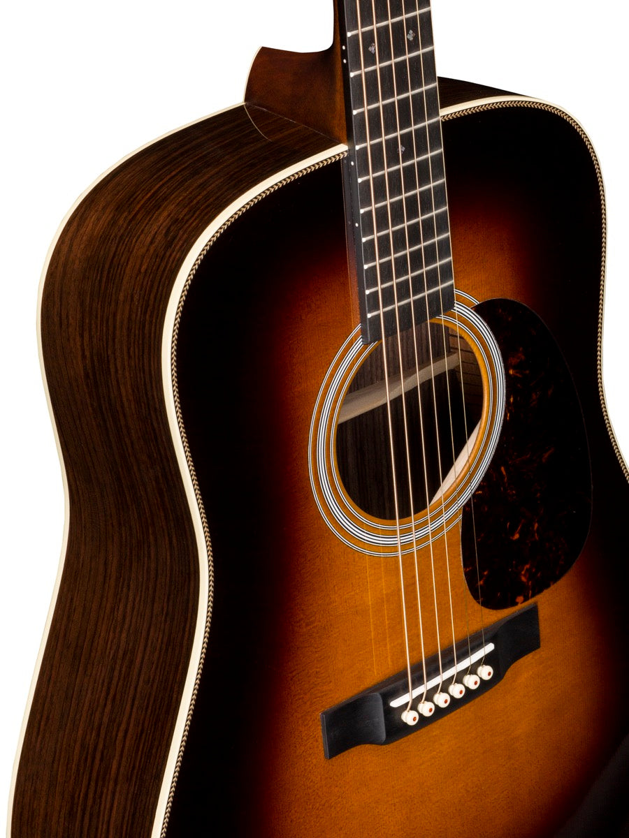Martin HD-28 1935 Sunburst acoustic guitar, three-quarter angle one