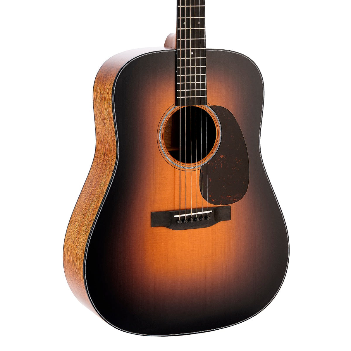 Martin D-18 Satin 1935 Sunburst acoustic guitar, three-quarter angle