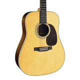 Martin D-28 Standard Series acoustic guitar, natural finish, three-quarter angle