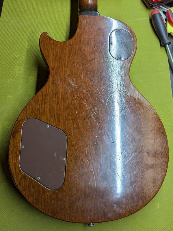 1977-1979 Gibson Les Paul Special 55 Reissue - body back close-up with wear - Pauls Guitar Hideout
