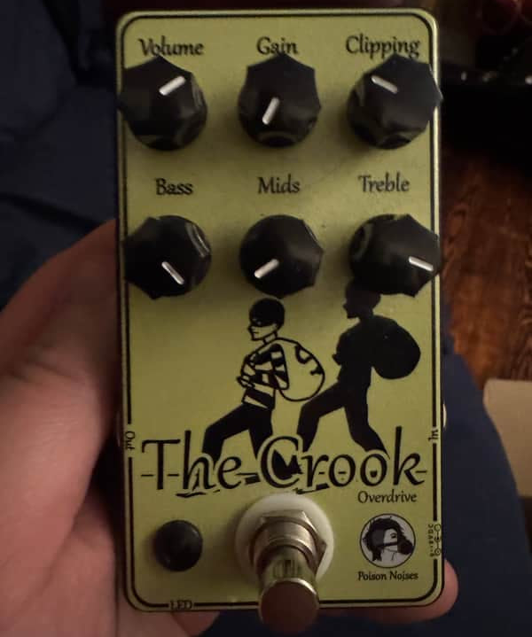 Poison Noises The Crook V5 - top view with knobs and artwork - Pauls Guitar Hideout