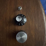 75-80 Kharma P Bass Walnut - volume knob and output jack detail - Pauls Guitar Hideout