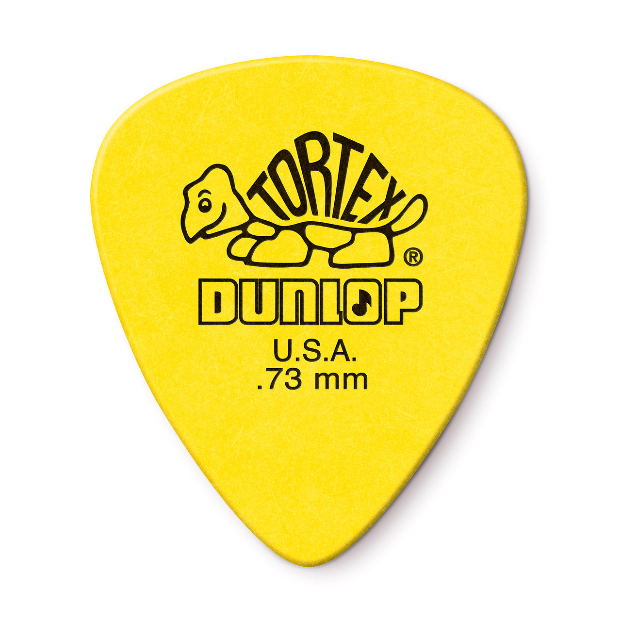 Dunlop 418P.73 Tortex Standard picks in yellow, .73mm, shown as a 12-pack
