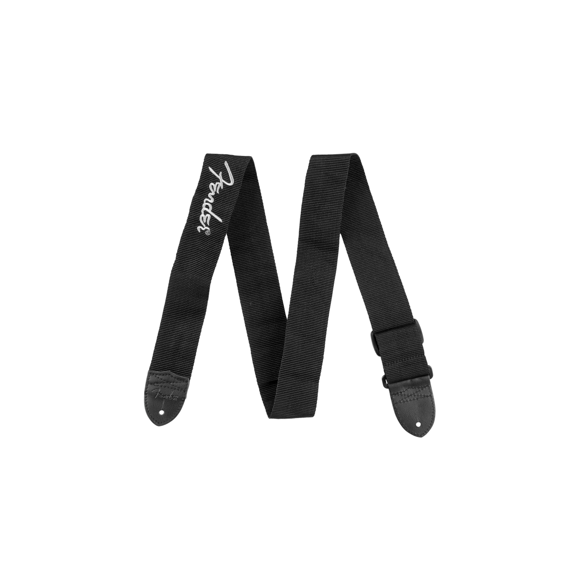 Fender logo guitar strap, black with gray spaghetti logo