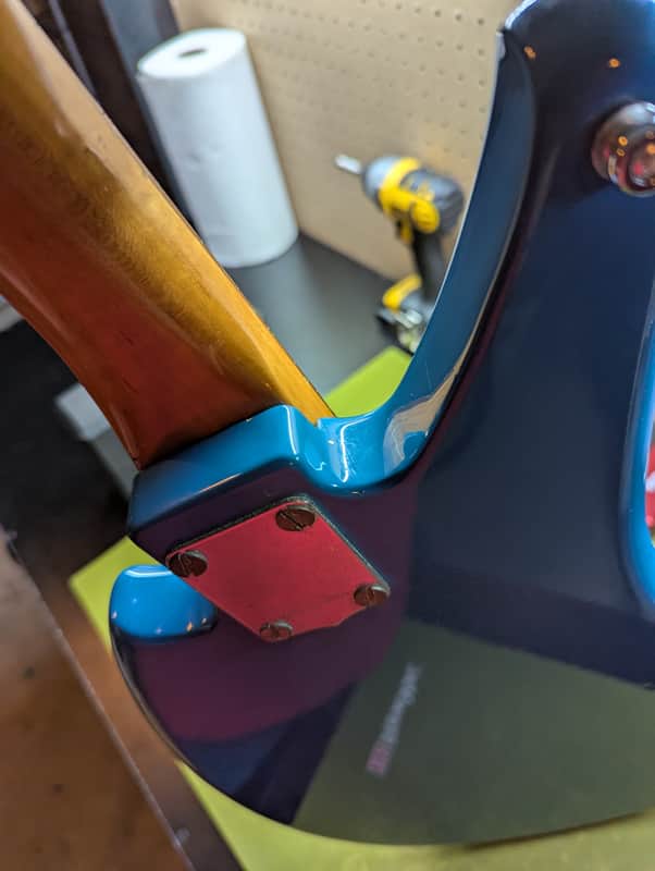 1968 Yamaha SG-3C - neck heel and red plate close-up - Pauls Guitar Hideout