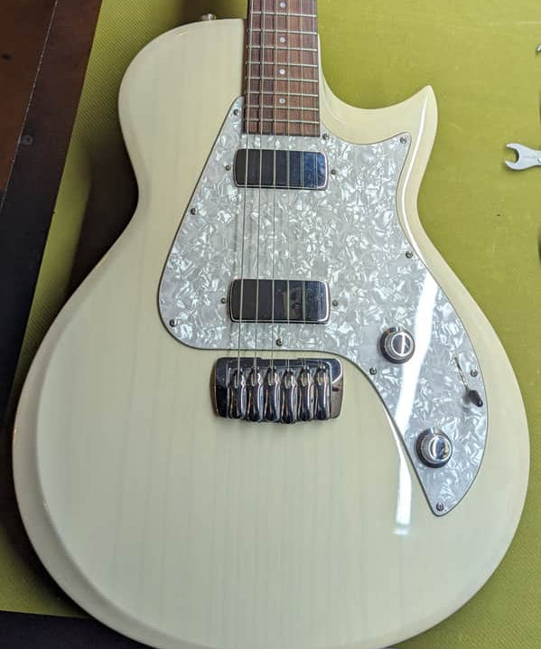 2007 Taylor SB1-X Solidbody Classic - body front pickups and pickguard - Pauls Guitar Hideout