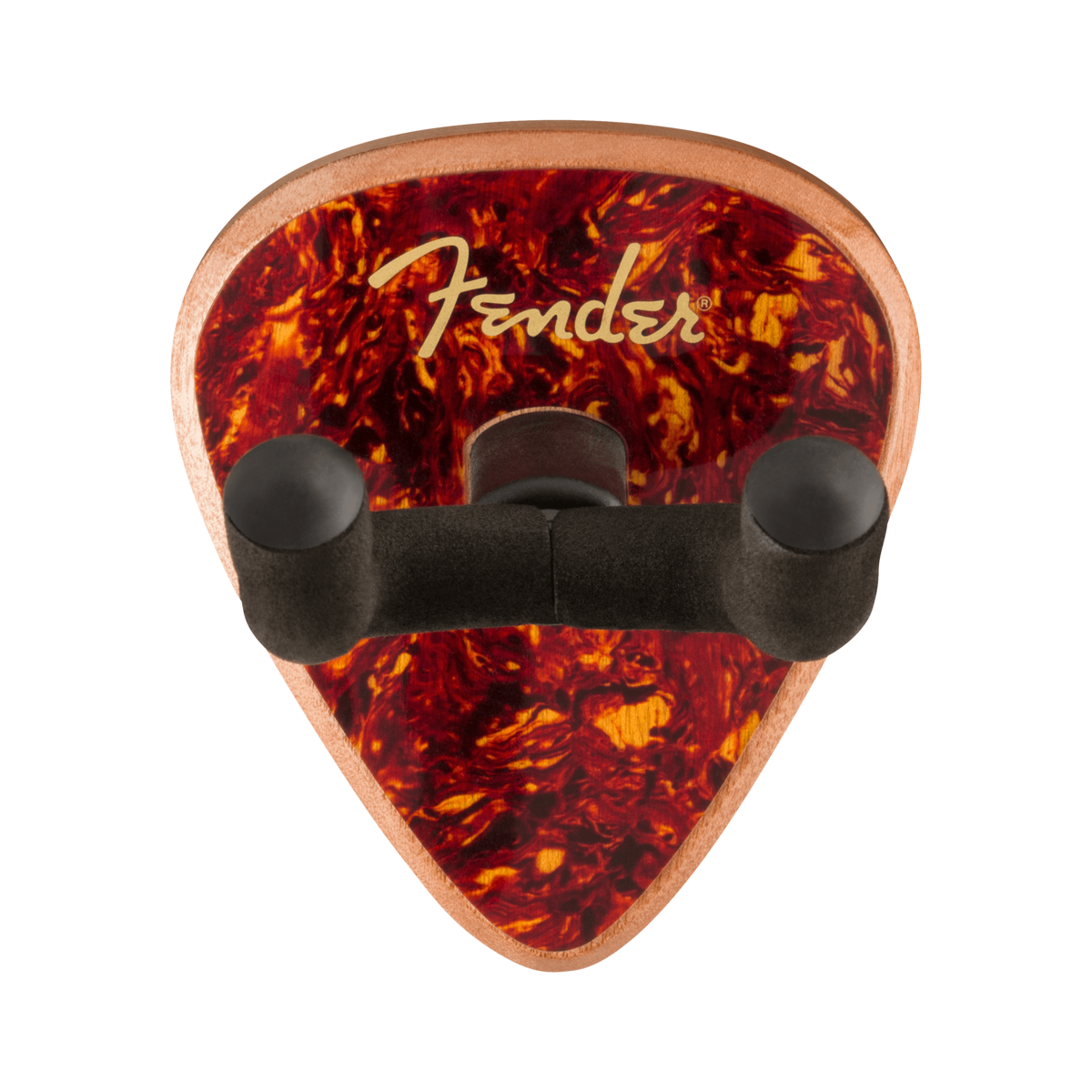 Fender 351 pick-shaped guitar wall hanger in tortoiseshell on mahogany