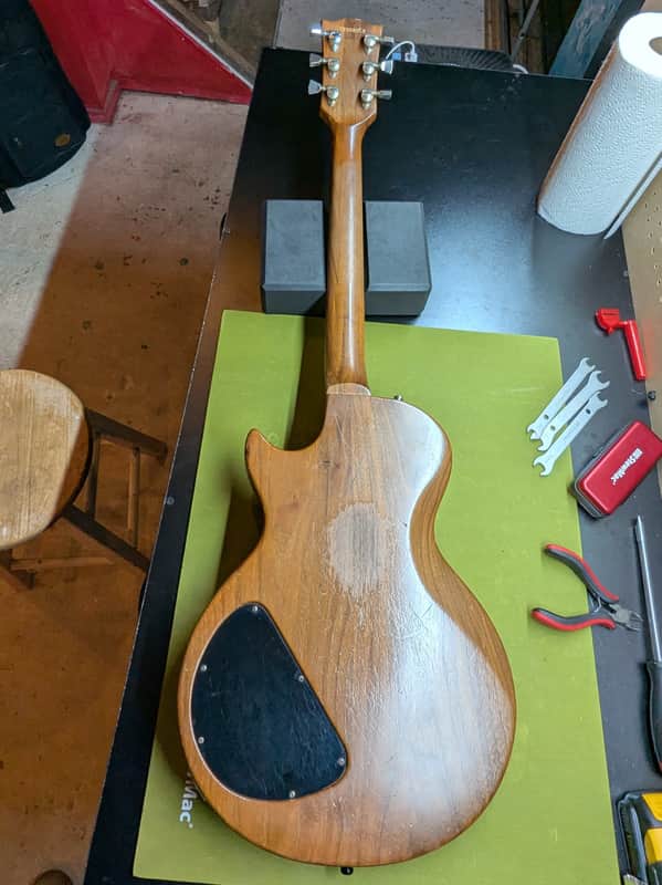 1978-1980 Gibson The Paul - back full body on workbench - Pauls Guitar Hideout