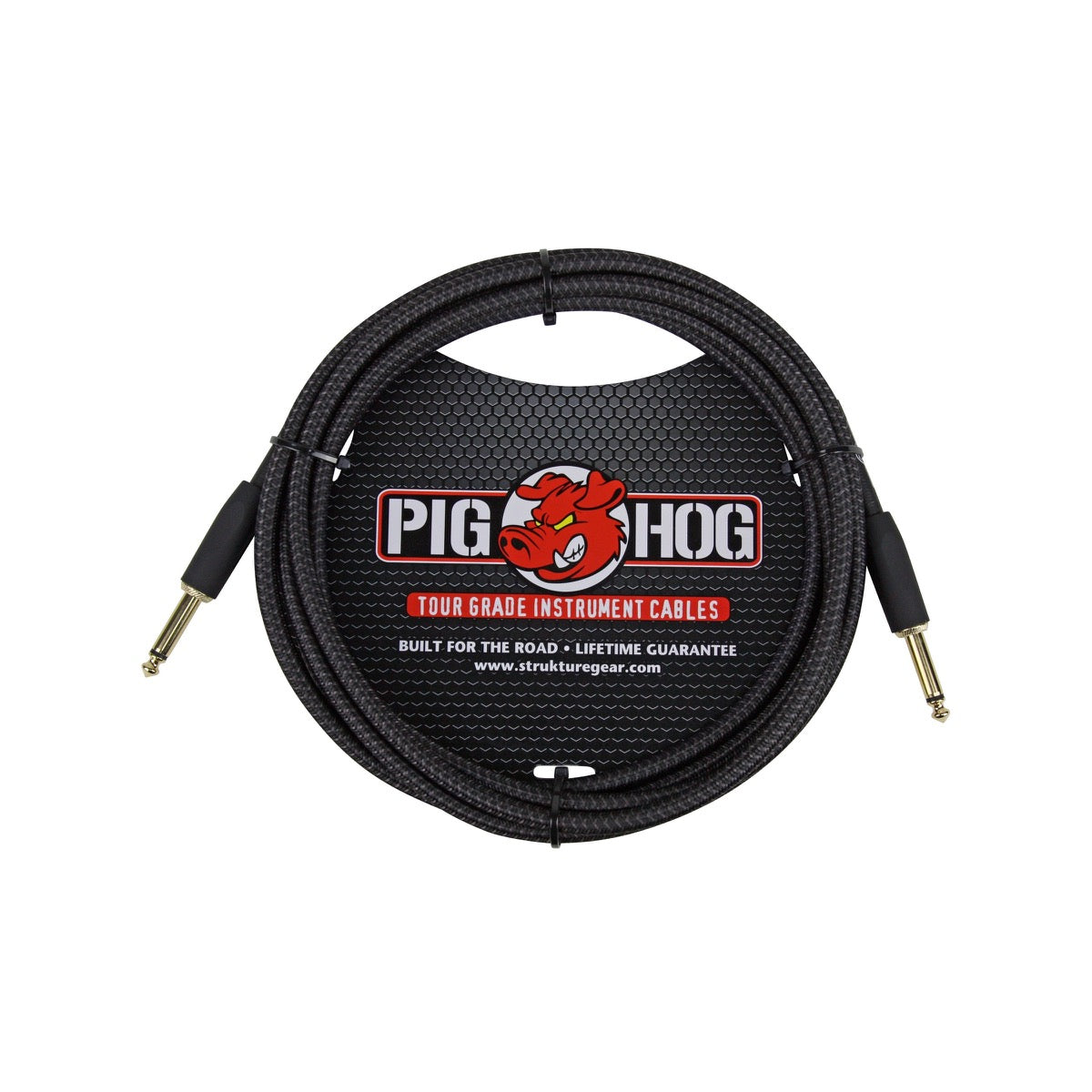 Pig Hog PCH10BK black woven instrument cable, 10 ft, straight to straight quarter-inch