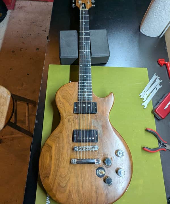 1978-1980 Gibson The Paul - front full body on workbench - Pauls Guitar Hideout