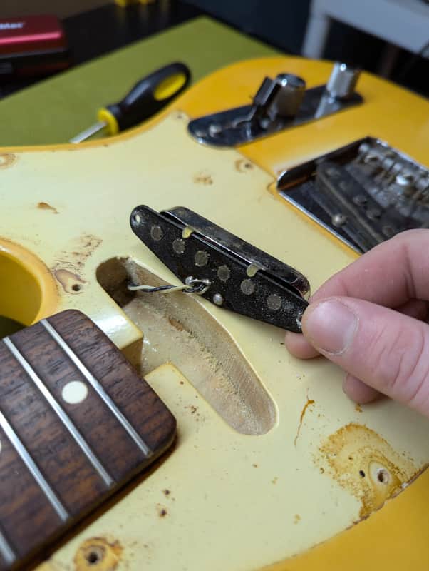 1975 Fender Telecaster - neck pickup removed close-up - Pauls Guitar Hideout