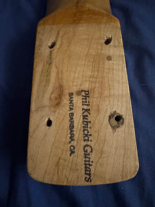 80s Phil Kubicki Bass Neck Rosewood - neck heel with Phil Kubicki stamp - Pauls Guitar Hideout