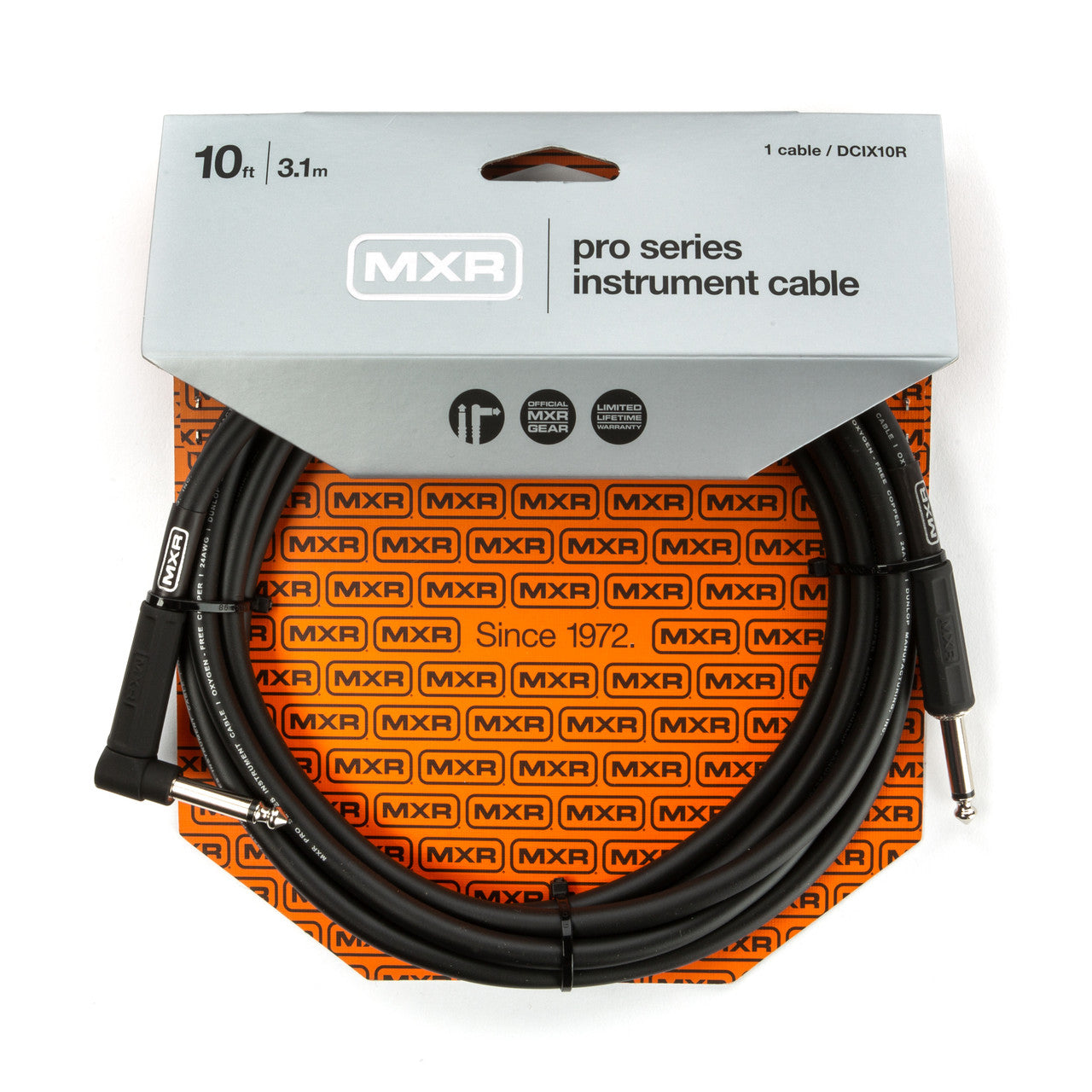 MXR DCIX10R Pro Series instrument cable, 10 feet, right angle to straight quarter-inch