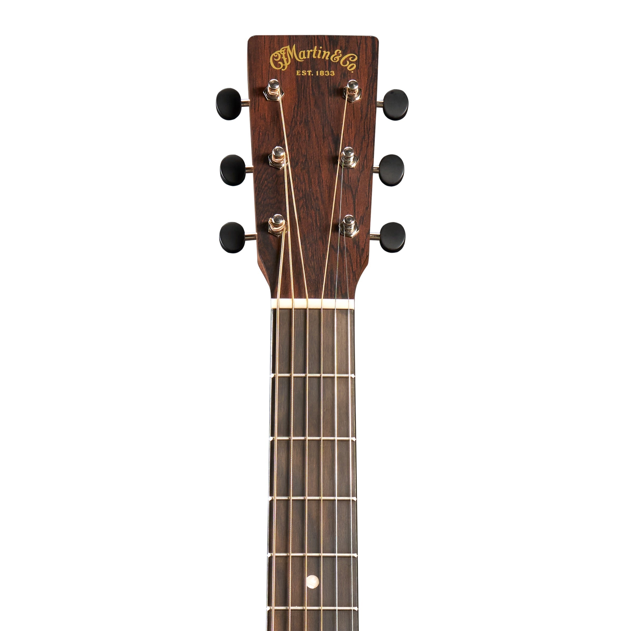 Martin D-10E Retro headstock and neck, nickel open-gear tuners, script ink Martin logo