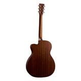 Martin OMC-10E Modern Burst back and sides, solid sapele in dark mahogany satin
