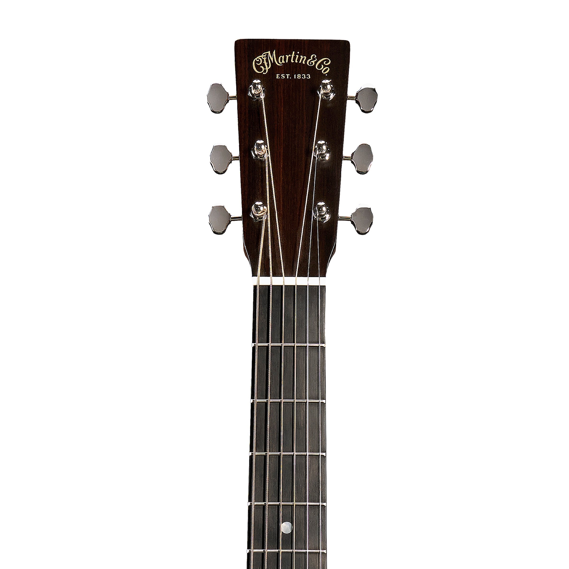 Martin J-16E headstock with nickel open gear tuners